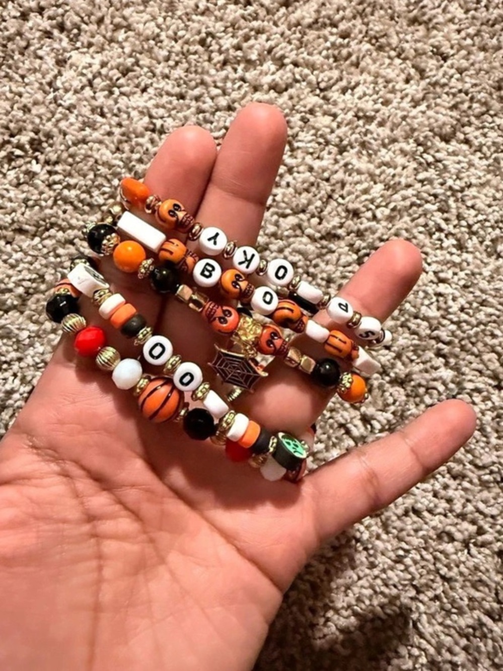 Beaded Bracelet Stack in Orange & White Like New